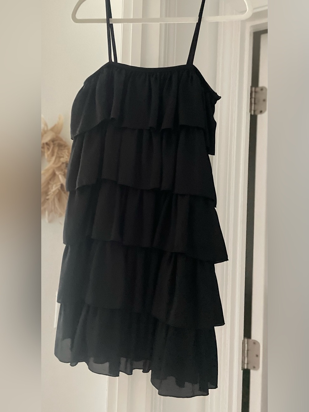 Black Tiered Ruffle Spaghetti Strap Dress